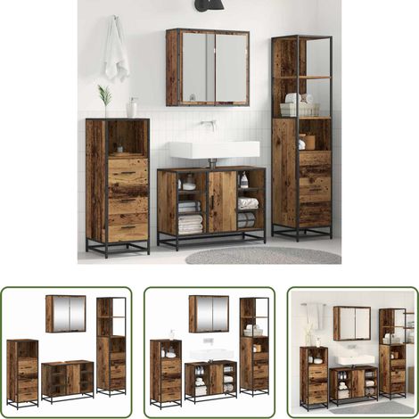 vidaXL Holzwerkstoff - Badezimmermöbel-Set mit Schubladen 4 pcs Altholz Holzwerkstoff (1/5)