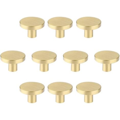 Boutons de meubles en laiton brossé, boutons de tiroir de commode dorés pour placards, couloirs, salles de bains et cuisines, paquet de 10 (champignon de 30 mm) (1/5)