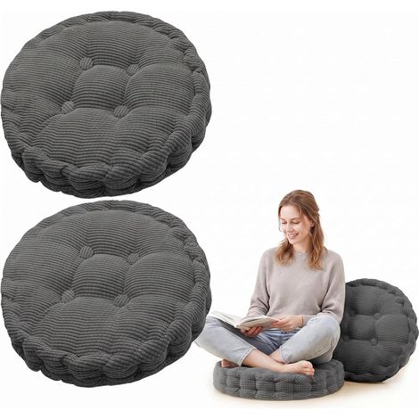 Lot de 2 Coussins Ronds - 40x40 cm - Tissu Résistant - Intérieur Extérieur - Jardin Balcon Salon (1/5)