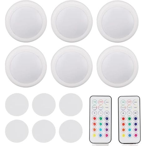 Lampes rondes à poussoir, 13 couleurs, 2 modes de contrôle, lumière chaude, fonctionnant sur piles, avec télécommande pour placards de cuisine (1/5)
