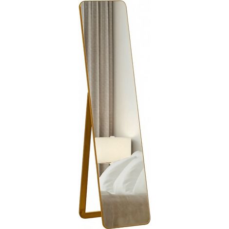 Miroir sur pied rectangulaire intégral en bois de pin 37 x 156 cm couleur noyer clair (1/5)