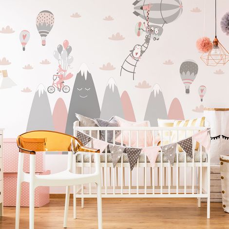 Stickers enfant montagnes scandinaves animaux rigolos 60 x 90 cm (1/5)