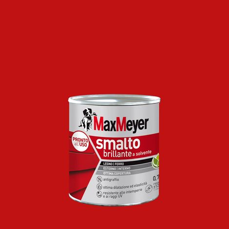 MAXMEYER Smalto a solvente per ferro e legno brillante ROSSO R3020 0,750 L (1/4)