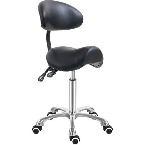 Tabouret de Selle avec Soutien Dorsal - Tabouret Ergonomique et esthétique pour Coiffeur, tatoueur, Spa, Cabinet Dentaire (avec Dossier réglable, Noir) (1/5)