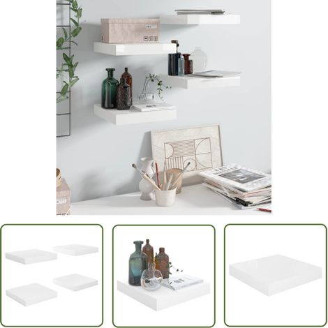 The Living Store Étagère murale flottante 4 pcs Blanc brillant 23x23,5x3,8cm MDF - Étagère Murale - Étagères Murales - Étagère Flottante - Décoration Murale - Rangement Mural (1/5)