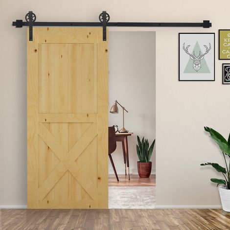 Kit de rieles para puerta corredera, diseño rústico, acero al carbono, 200x4x0,6 cm, hasta 90 kg, negro