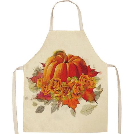 Grembiule a forma di zucca, grembiule da chef, grembiule in lino per occasioni festive, grembiule da donna per la casa, eventi al bar, ecc. 65 x 53 cm (1/2)