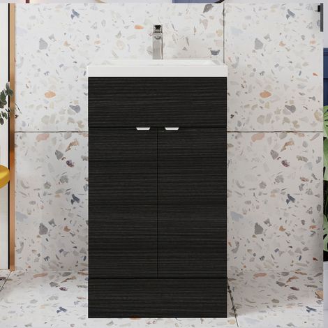 Hudson Reed Fusion Floor Standing Vanity Unit with Basin 500mm Wide - Charcoal Black Woodgrain (1/5)