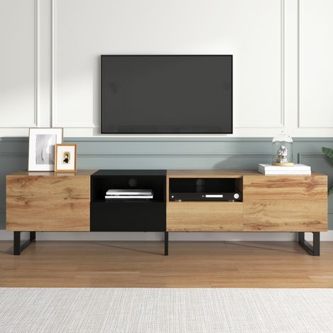 Meuble TV moderne noir et bois – rangement spacieux, structure robuste pour salon, design épuré (1/5)