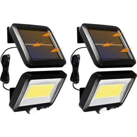 Lot de 2 Lampes Solaires Extérieures 100 LED, 3 Modes de Capteur Lumière de Sécurité avec Cordon de 5 m Applique Murale Extérieure pour Porte d'entrée, Cour, Garage, Clôture (1/5)