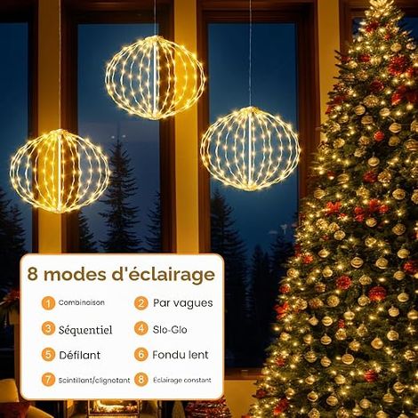 Christmas Lighting for Outdoor 30cm Hanging Balls Timer 8 Modes Warm White Light Outdoor Christmas Decoration Ball Lights for (1/4)