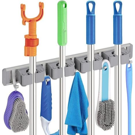 Quatre crochets à balai en aluminium, fixation murale, support pour balai, support pour serpillière, organisateur en métal, 1 unité (1/4)