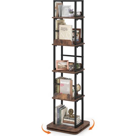 COSTWAY Libreria Girevole Verticale Scaffale Libri Mobile Portaoggetti Espositore Ripiani Rotating Bookshelf Rotante Rotazione 360°Salvaspazio Legno Soggiorno (1/5)