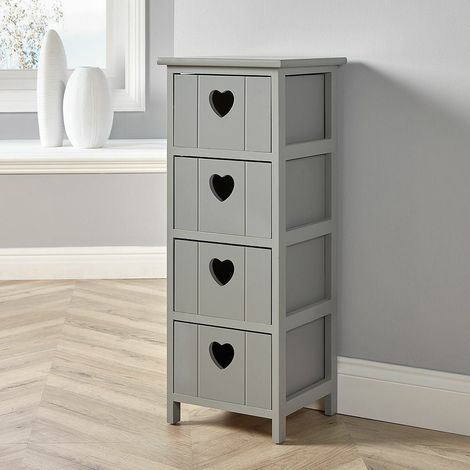 Wooden 4 Drawer Chest Bedroom Storage Organiser Bedside Grey Fully Assembled