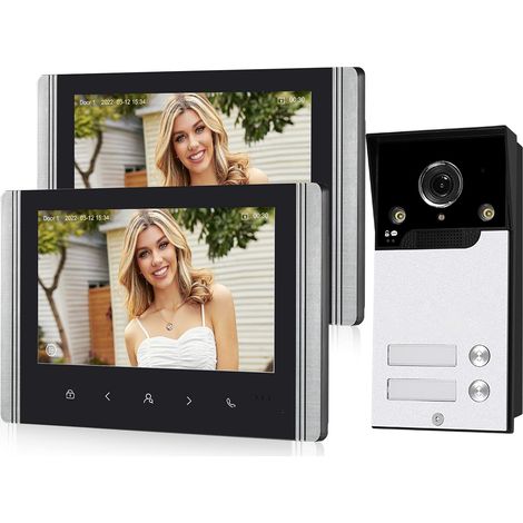 Interphone Vidéo sans fil sans fil 1080p, Caméra Extérieure, Écran Tactile sans fil, Écran Tactile 7", Détection de Mouvement PIR, Vision Nocturne, Contrôle Tuya APP (2 Maisons Familiales) (1/5)