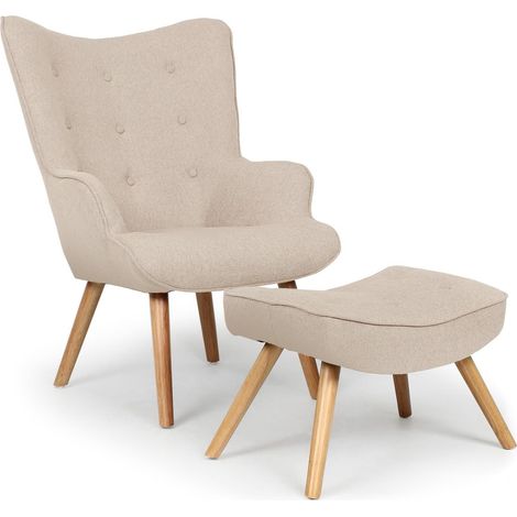 Fauteuil scandinave + pouf Lylou Tissu Beige