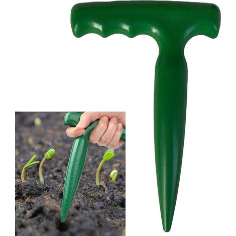Outil de perforation de sol pour faire des trous propres dans le sol lors de la transplantation ou de la plantation de pousses de légumes sans déranger les racines (vert foncé) (1/4)