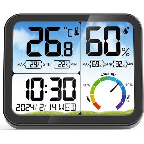 Digitales Hygrometer-Thermometer für den Innenbereich – extra großes 5,8-Zoll-Display – präzises Feuchtigkeitsmessgerät – Innenthermometer mit Kalibrierung, Max-Min-Aufzeichnung, Komfort, Hintergrundb (1/4)