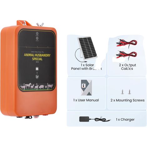 Electrificador para cercas eléctricas, alcance de 10 km, compatible con energía solar y corriente alterna, color blanco. (1/2)