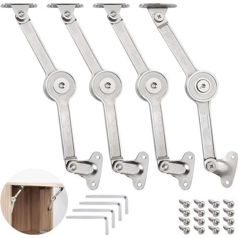 Lot de 4 Pcs Charnière de Soutien de Couvercle, 0-110° Ajustable Charnière de Support de Couvercle, Charnière de Soutien de Couvercle à Fermeture Douce avec Vis et Clé Allen (1/5)