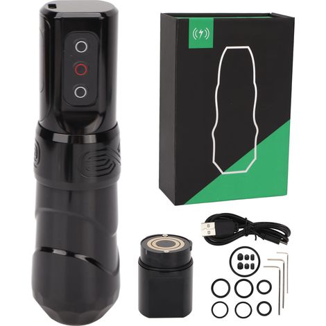 Kit Tatouage 2-en-1 2400mAh, Alimentation Rotative Sans Fil, Machine à Tatouer avec Écran OLED, Moteur Sans Noyau, Stylo Liner Shader Noir (1/5)