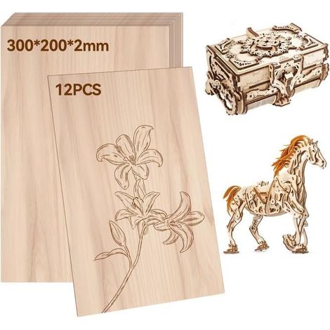 12 Pièces Contreplaqué 300×200×2mm Panneau Bois A4 Planche de Bois Contreplaqué non Fini, Plaque de Tilleul Feuilles de Bois pour Modélisme, DIY Fait Main, Peinture (1/4)