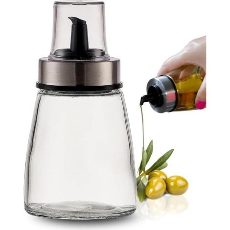 Flacone per olio da 160 ml con dosatore a beccuccio in vetro e acciaio inox, porta-olio (1/5)
