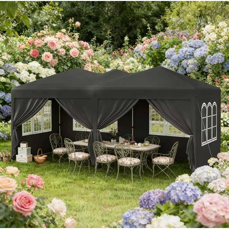 Tonnelle pliante 581x292x263 cm en tissu Oxford gris, parois amovibles pour réceptions – MEUBLIV (1/5)