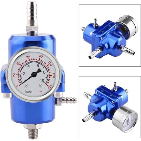 Régulateur de Pression de Carburant, Régulateur de Pression d'Essence Kit de Flexibles Manométriques Jauge 0-140 psi Réglable (Blue) MNS (1/4)