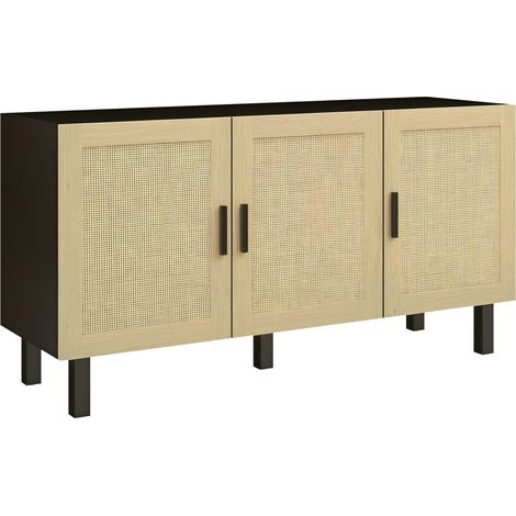 Buffet 3 portes cannage rotin MALIYA aspect bois et noir (1/5)