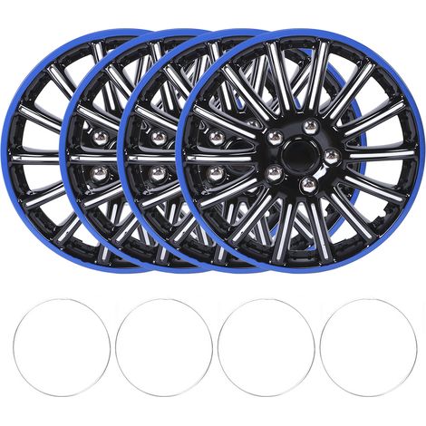4 enjoliveurs 15 pouces clipsables, capuchons de moyeu noirs et bleus, compatibles pneus R15 et jantes en acier (1/5)