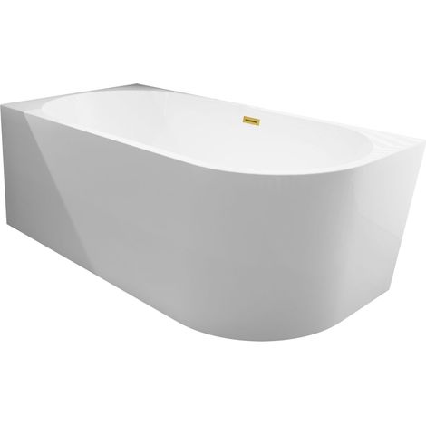 Balneo Baignoire semi-îlot Murale 170x80cm gauche, accessoires miroir doré, Acrylique thermoformé 3.5mm, avec pieds réglables, AVOLA (1/5)