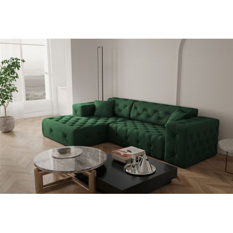 Ecksofa Designersofa CHANTAL in Stoff Opera Velvet Grün Ottomane Links (1/5)