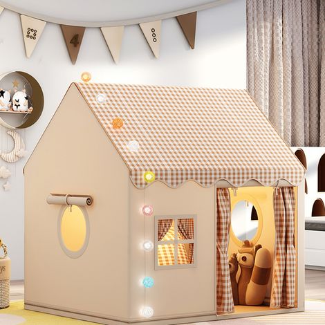 Tente de jeu pour enfants Château de princesse, tente maisonnette avec guirlande lumineuse LED, kaki