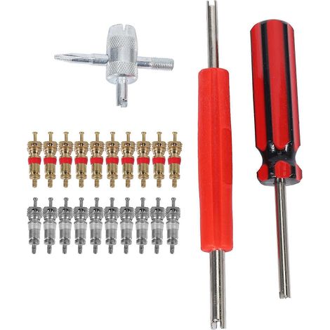 Kit d'outils pour obus de valve (20 pièces), outil pour obus de valve 4 voies, extracteur d'obus de valve à simple ou double tête, outil pour pneus (1/5)