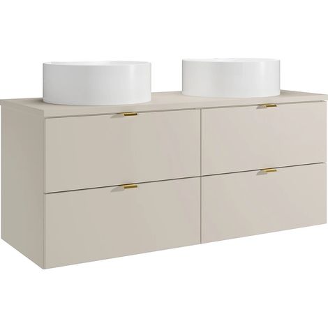 Mobile bagno sospeso con lavabo da appoggio rotondo Beige 120 cm - LAVENA (1/5)