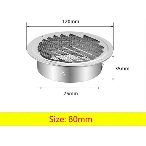 Bardusch-Acier Inoxydable Rond Grille de Ventilation de Tuyau D'échappement 80mm, Capot de Sortie D'air, Grille D'évacuation D'air Ronde, Hotte de Désenfumage Avec Moustiquaire