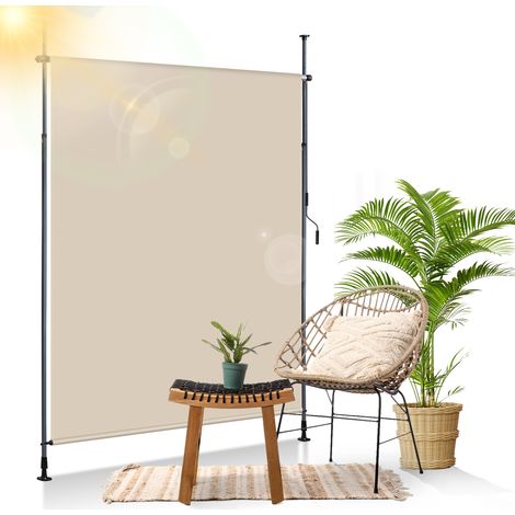 Jiubiaz Senkrechtmarkise Außenrollo 200 x 270 cm Balkonrollo mit Handkurbel Sichtschutz Vertikalmarkise ohne Bohren Sonnenschutz Windschutz Markise Creme