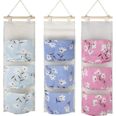 Green Mobility-3Pcs Sac de Rangement Suspendu, Étagère Mural en Tissu Panier Pochette de Rangement avec 3 Poches, Sacs Organisateur pour Chambre Salle de Bain Cuisine (A) (1/5)
