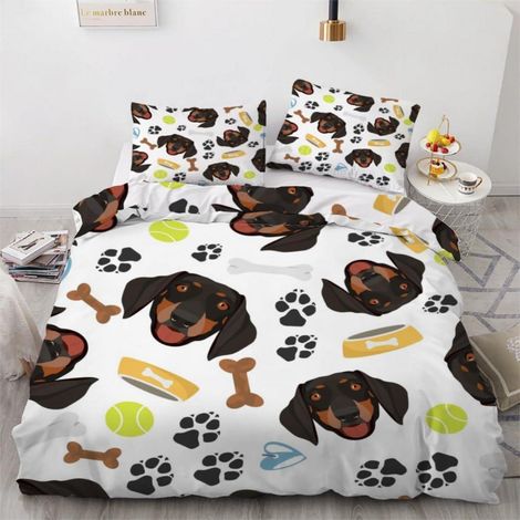 Bettwäsche-Set Dackel 155x220 cm 3-teilig Mikrofaser mit Reißverschluss