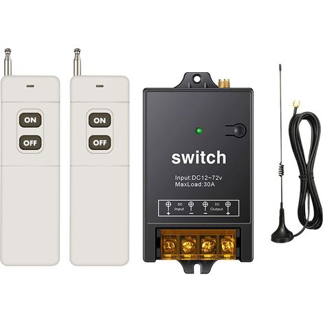 Interrupteur a telecommande 12V, commutateur sans fil relais DC 12V/24V/48V/72V/40A, longue distance de 4900 pieds pour pompe à eau, moteur, éclairage, agriculture (commutateur à distance 12V) (1/5)