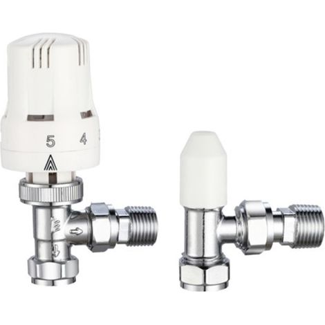 Keyplumb 15mm TRV Thermostatic Radiator Valve Angled & Lockshield Bi-Directional (1/4)