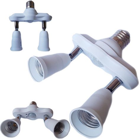 TrAdE Shop Traesio - Portalampada Adattatore Sdoppiatore E27 2 Ingressi E27 Sensore Di Movimento Pir - (1/4)