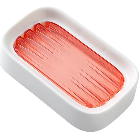 Boîte à savon de drainage pour salle de bain, boîte à savon de douche, porte-savon drainable à double couche, boîte de rangement en plastique (rose) (1/5)