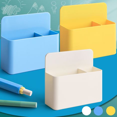 Set di 3 portapenne magnetici/a ventosa / Scatola portapenne per lavagna bianca / Supporto a parete per lavagna - Grande capacità (Giallo + Blu + Bianco) (1/5)