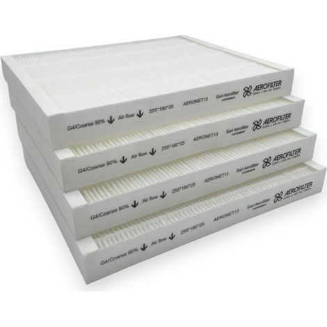 Aerofilter - Lot de 4 Filtres G4 pour VMC Double Flux UNELVENT Orka BP/BP HR - 255x180x25mm - Filtration Air Intérieur - Installation Rapide