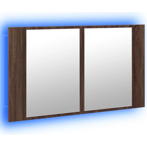 Mobiletto da bagno a specchio con illuminazione a LED e 2 ripiani 80 x 12 x 45 cm legno di rovere marrone 020049284