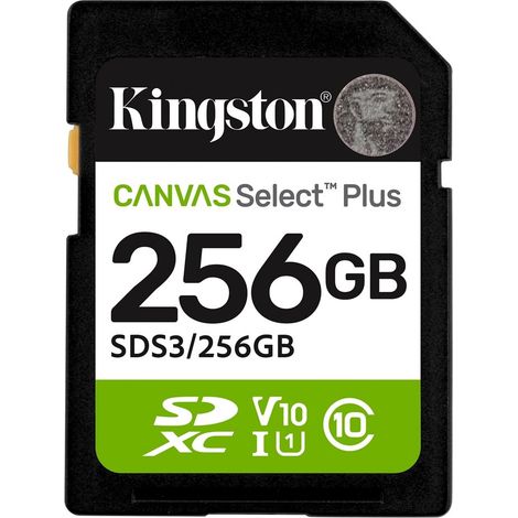 Kingston - kingston technology 256gb sdxc canvas select plus gen3 150mb/s c10 uhs-i u1 v10 - sds3256gb - 0740617348316