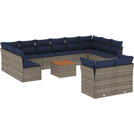 vidaXL Set Divani da Giardino 13 pz con Cuscini Grigio in Polyrattan (1/5)