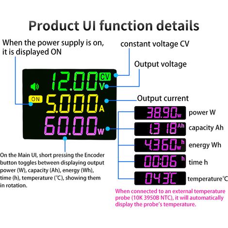 Programmierbares Gleichstromnetzteil von FTVOGUE, VA-Farb-LCD-Bildschirm mit großem Betrachtungswinkel, einstellbare Spannung und Stromstärke für Solarladeanwendungen